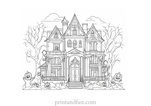 intricate haunted house coloring page