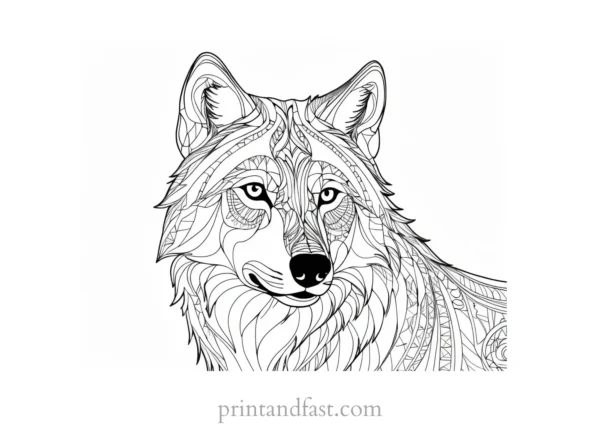 intricate wolf coloring sheet