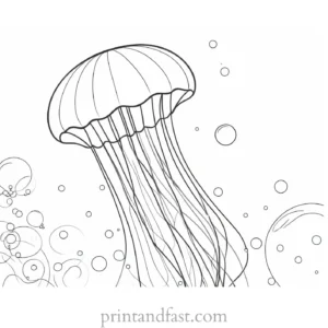 jellyfish coloring page with bubbles