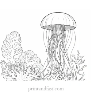 jellyfish coloring page with coral