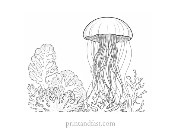 jellyfish coloring page with coral