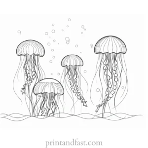 jellyfish coloring page with fish