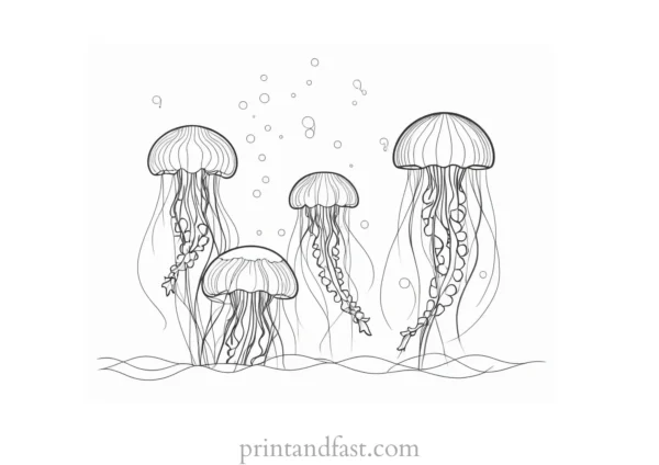 jellyfish coloring page with fish