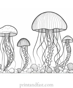 jellyfish coloring page with seashells