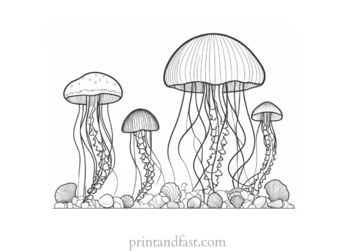 jellyfish coloring page with seashells