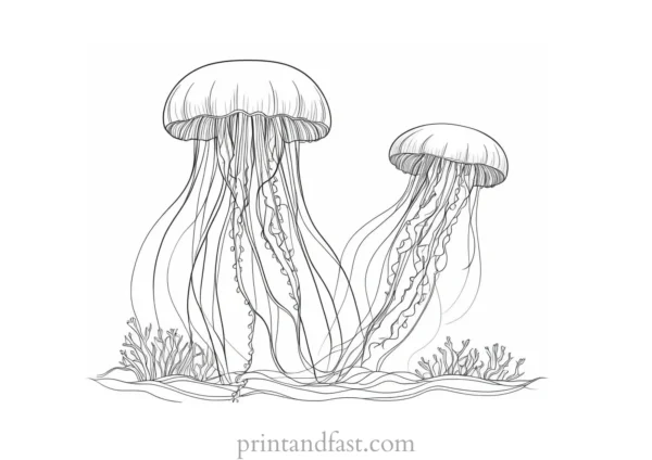 jellyfish coloring page with seaweed