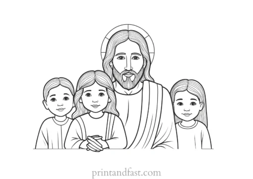 jesus coloring page with children