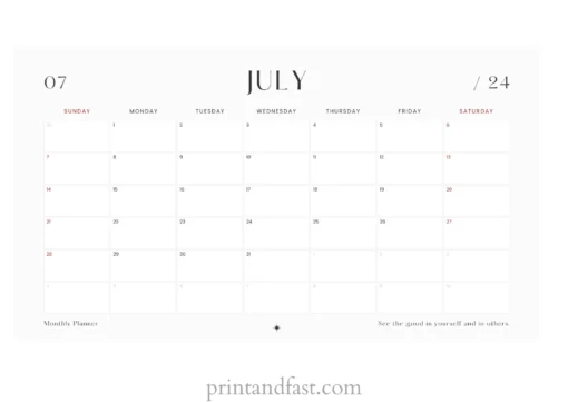 july 2024 calendar printable