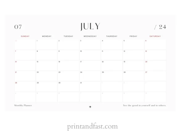 july 2024 calendar printable