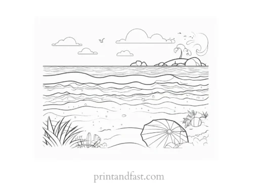 kawaii coloring page beach