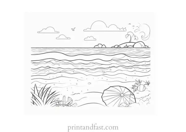 kawaii coloring page beach