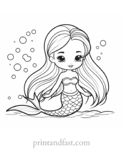 kawaii coloring page mermaid