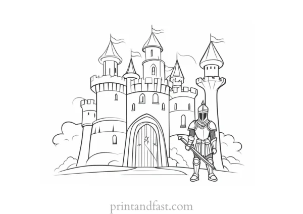 knight coloring page castle