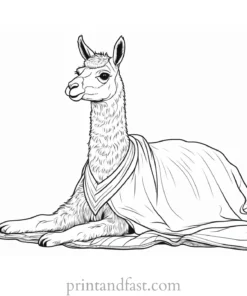 llama coloring page with blanket