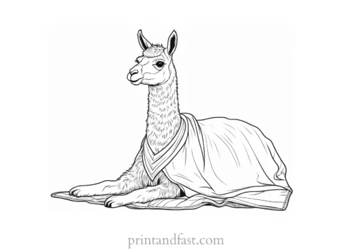 llama coloring page with blanket