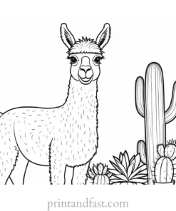 llama coloring page with cactus