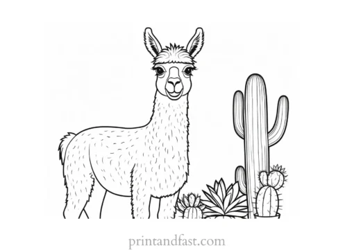 llama coloring page with cactus