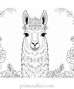 llama coloring page with flowers