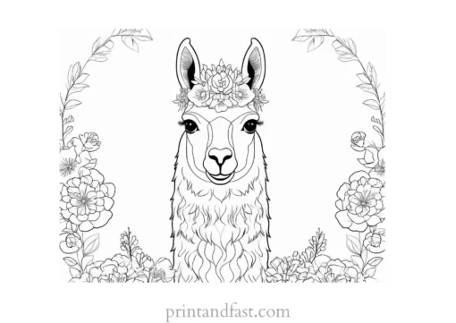 llama coloring page with flowers