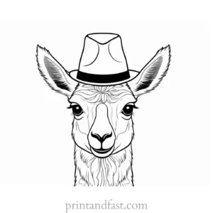 llama coloring page with hat