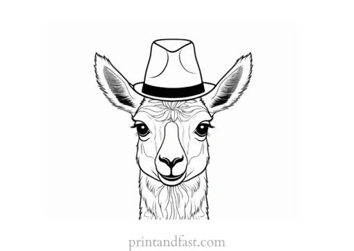 llama coloring page with hat