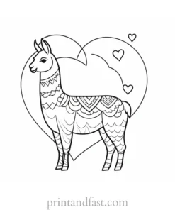 llama coloring page with heart