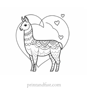 llama coloring page with heart