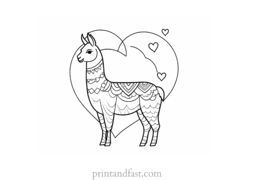 llama coloring page with heart