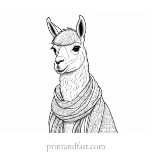 llama coloring page with scarf