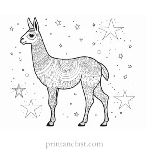 llama coloring page with stars