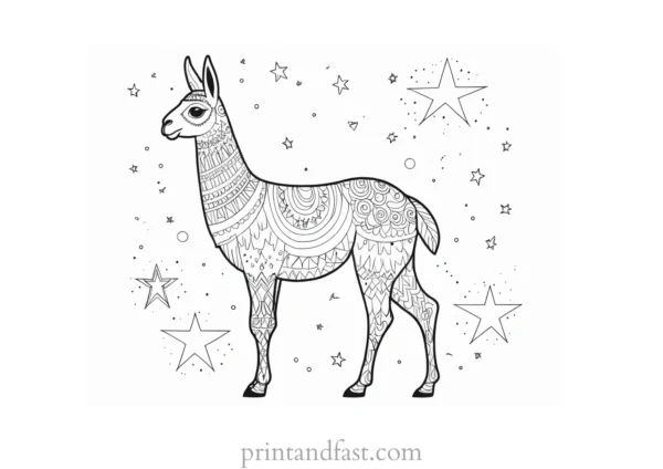 llama coloring page with stars