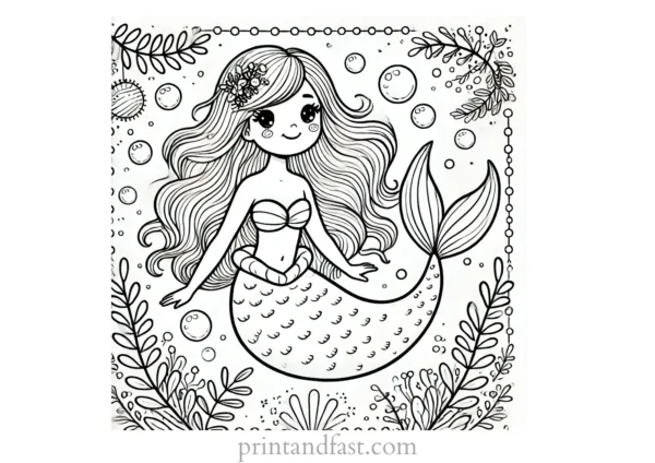 mermaid coloring page beautiful