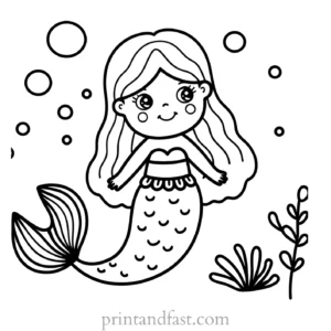 mermaid coloring page black and white