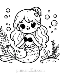 mermaid coloring page cartoon