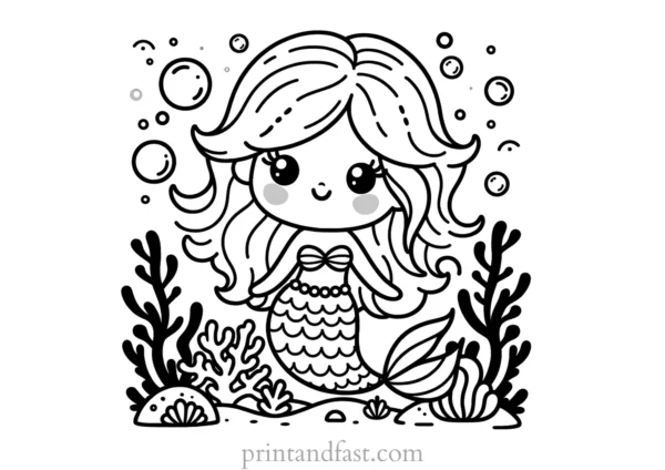 mermaid coloring page coral