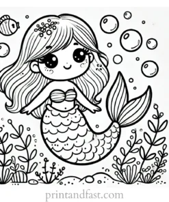 mermaid coloring page cute