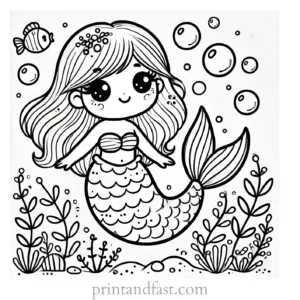 mermaid coloring page cute