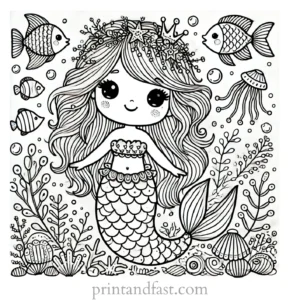 mermaid coloring page detailed