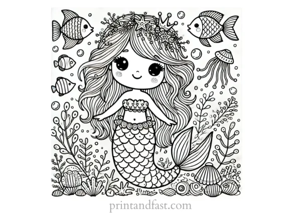 mermaid coloring page detailed