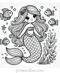 mermaid coloring page realistic