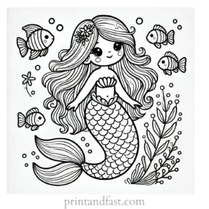 mermaid coloring page realistic