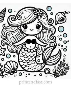 mermaid coloring page seashells