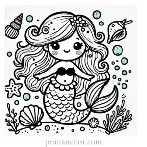 mermaid coloring page seashells