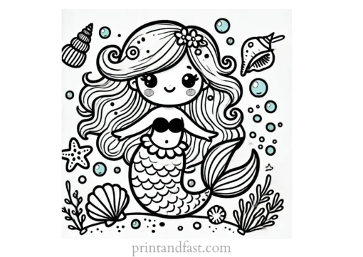 mermaid coloring page seashells