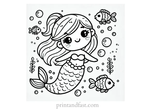 mermaid coloring page underwater