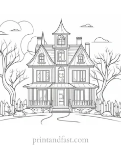 modern haunted house coloring page