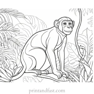 monkey Coloring Page Jungle