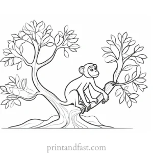 monkey Coloring Page Tree