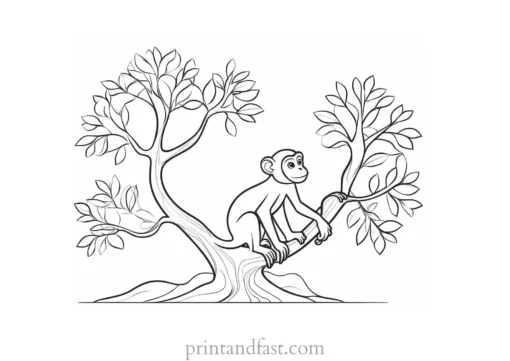 monkey Coloring Page Tree