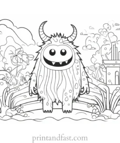 monster coloring page with background